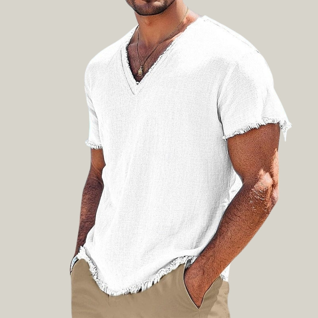 Camiseta Artesanal Desfiada – 100% Linho