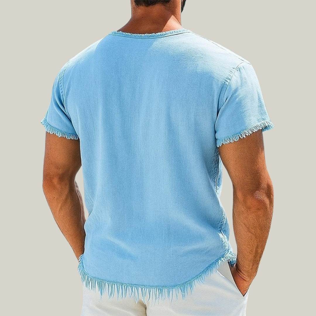 Camiseta Artesanal Desfiada – 100% Linho