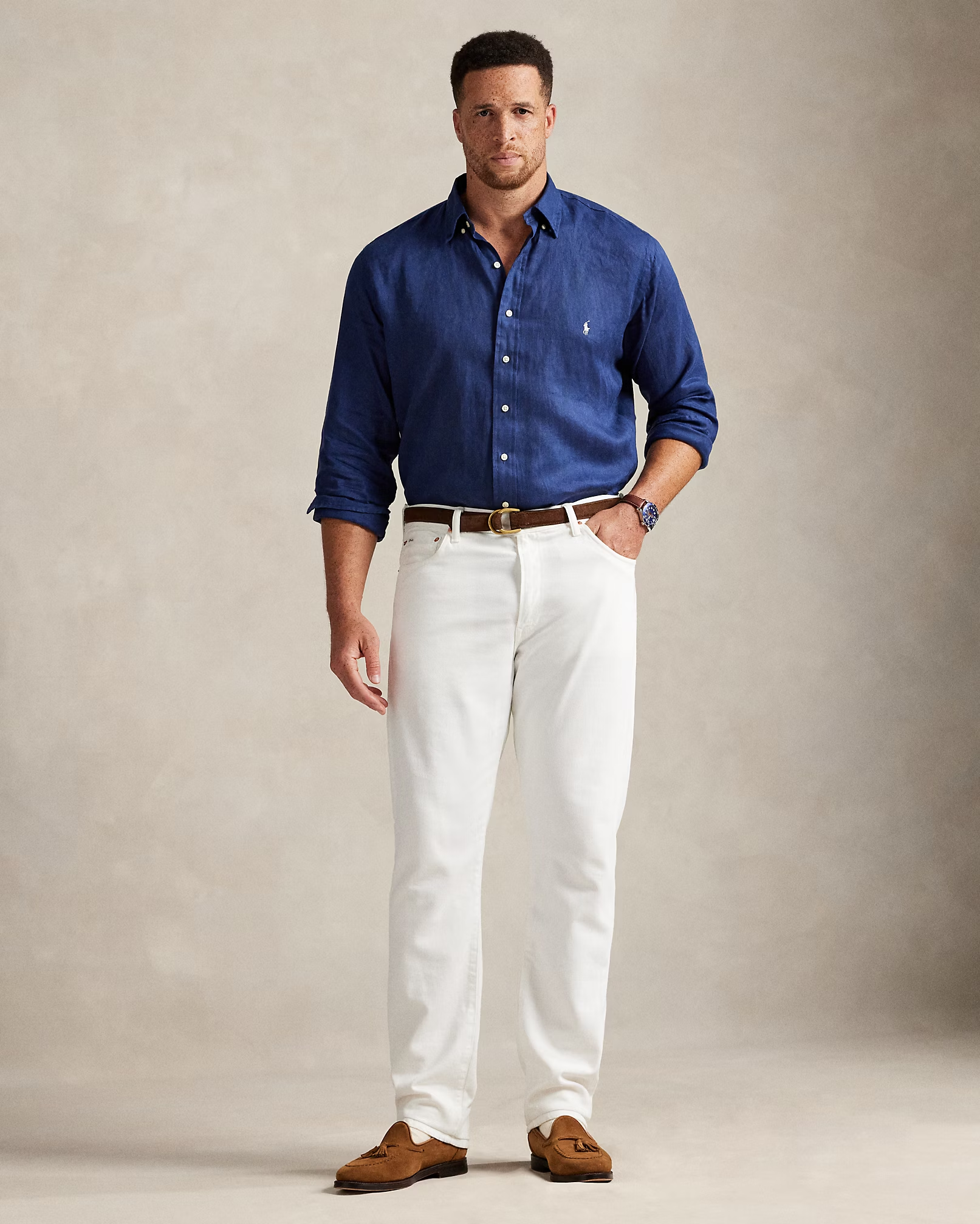 Camisa Linho Polo Ralph Lauren Manga Longa