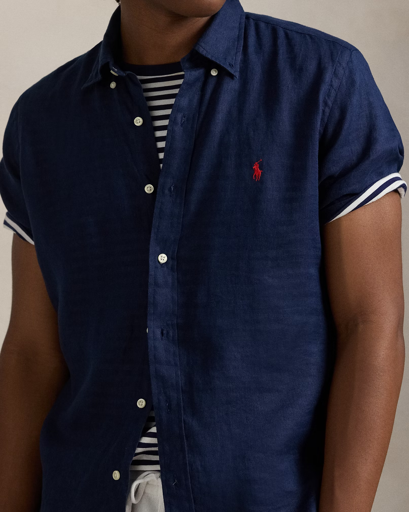 Camisa Linho Polo Ralph Lauren Manga Curta